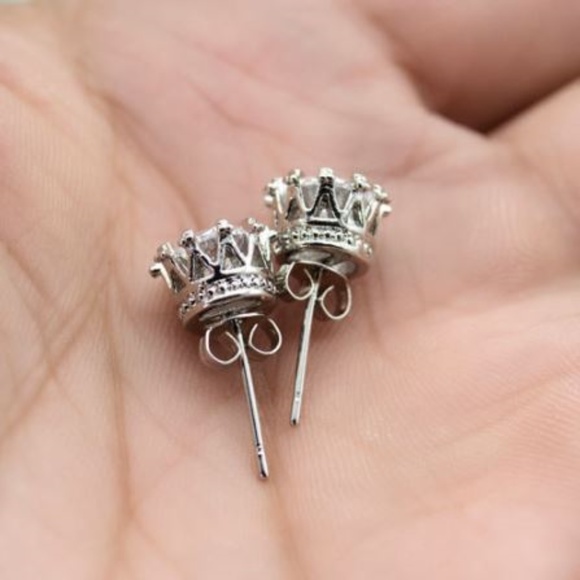 Princess Silver Filled Crystal CZ Crown Earrings - Picture 3 of 4